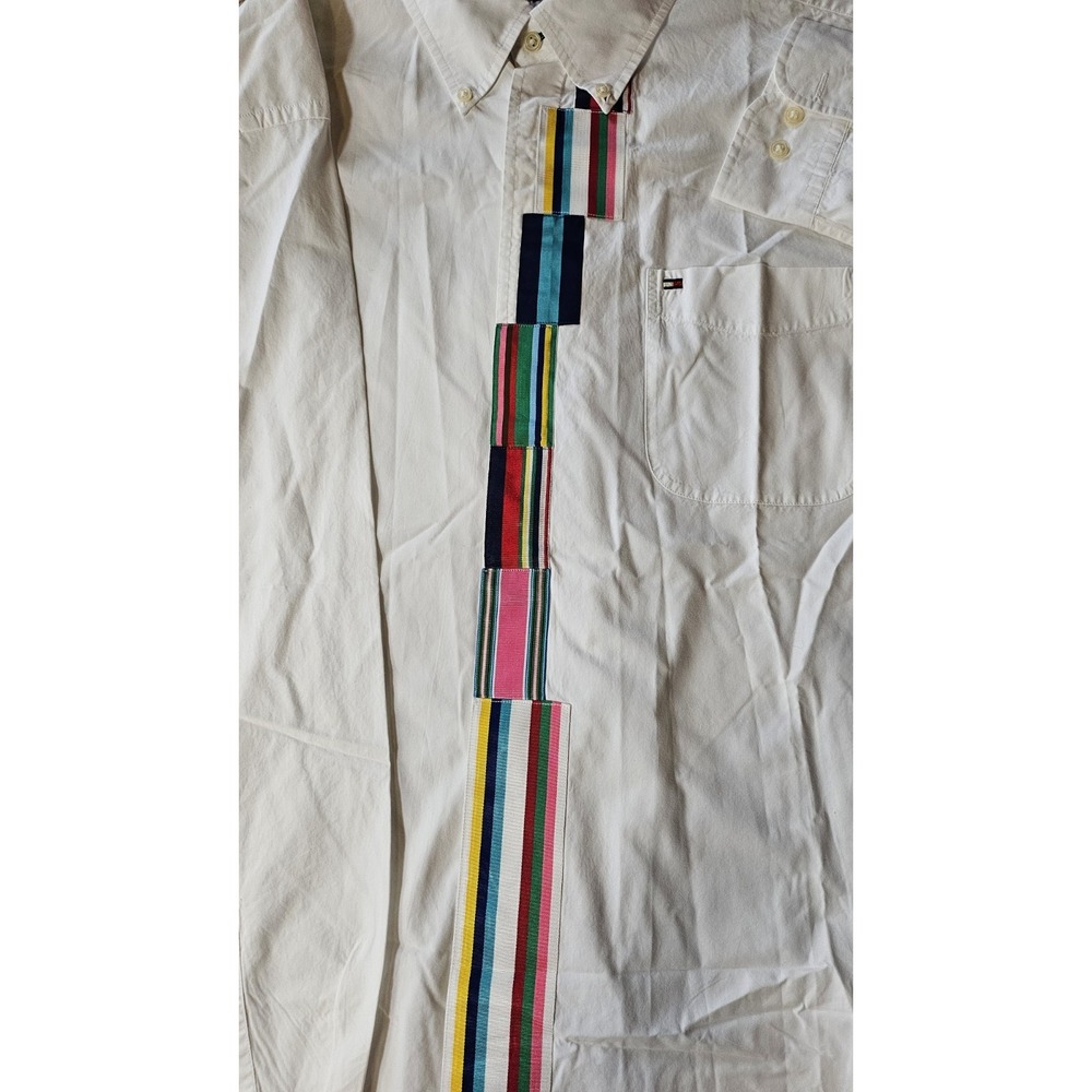 Tommy Hilfiger Men White Multi-Color Stripe Button Up Shirt XXL Long Sleeve